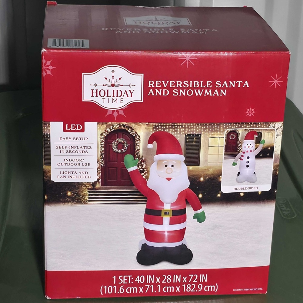 Holiday Time 6 ft Reversible Santa Snowman LED Lighted Airblown Inflatable NEW